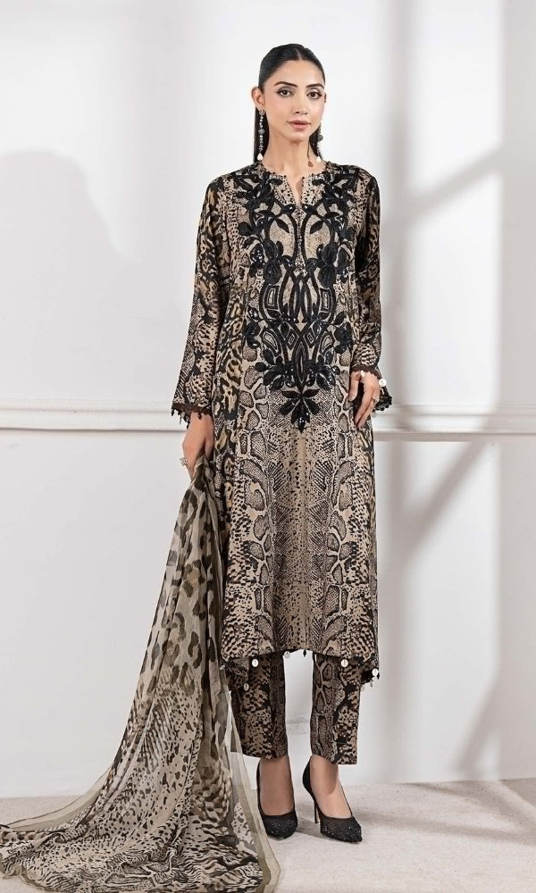 Printed Silk Embroidered 3 Piece - SS 45